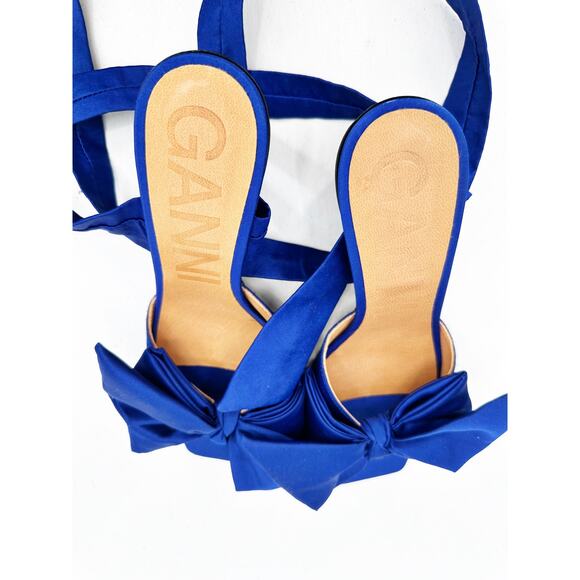 GANNI Royal Blue Bow Detailed Faille Sandals Ankle Wrap 39 - Picture 3 of 9